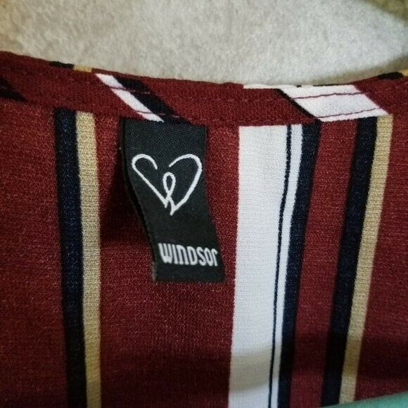 Windsor Womens Sz L Red White Striped Long Sleeve Overlap Blouse - Picture 2 of 10